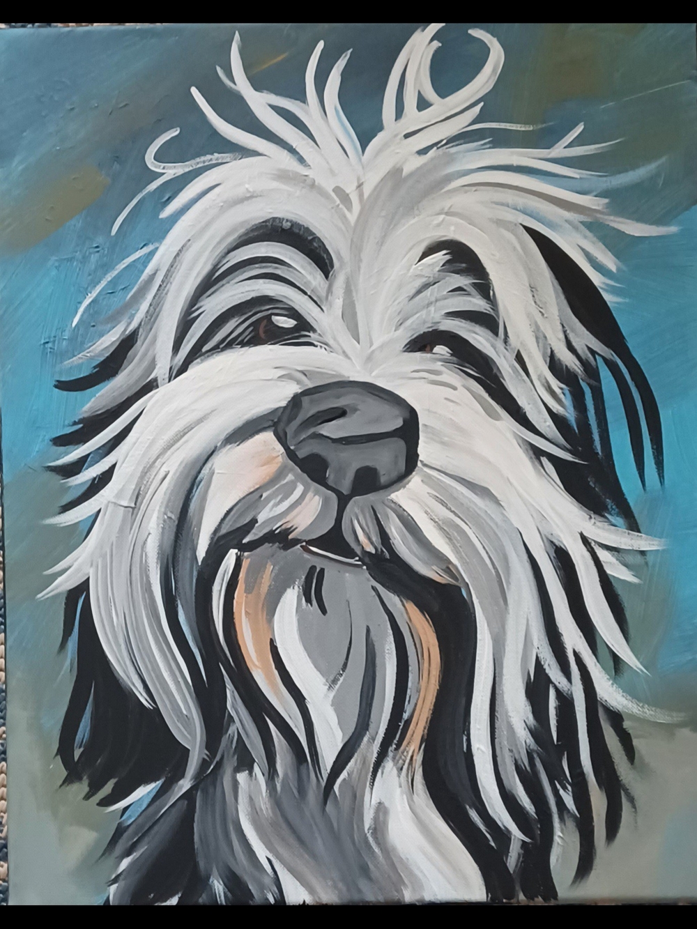 Original Acrylic Hand-Painted White & Black Dog Art Painting - Home Art Painting - Picture 1 of 4